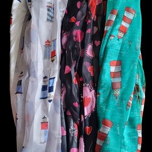 Colorful Lighthouse and Heart Patterned Scarves